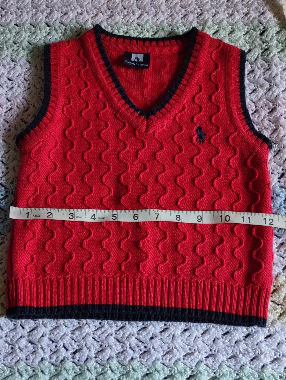 Ralph Lauren Boys Red Navy Wavy Sweater Vest